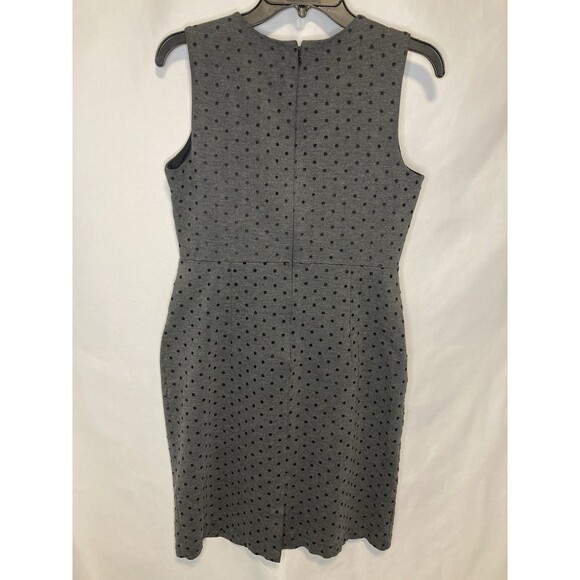 Lands End Midi Dress 8 Gray Black Polka Dot Sheath Bodycon Sleeveless Career - Picture 4 of 8